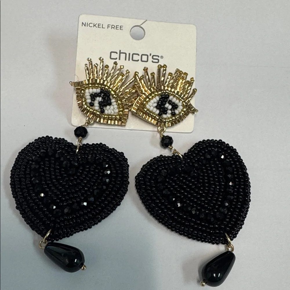 Chico’s Beaded Heart & Eye Dangle Earrings